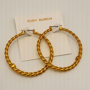 NEW 18k GP Tory Burch Torsade Twisted Braid Hoops